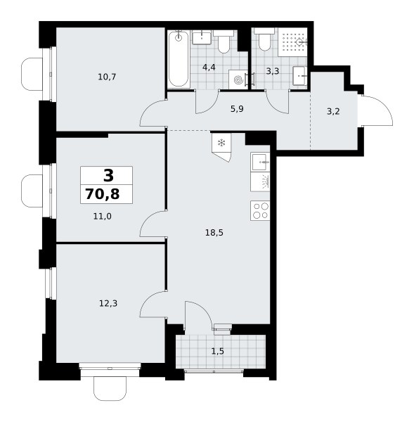 Планировка 70.8 м²