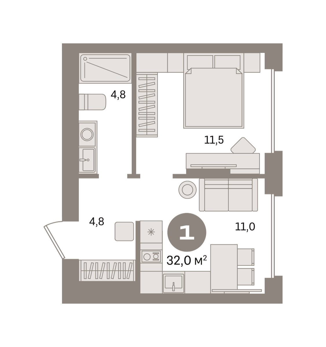 Планировка 32.01 м²