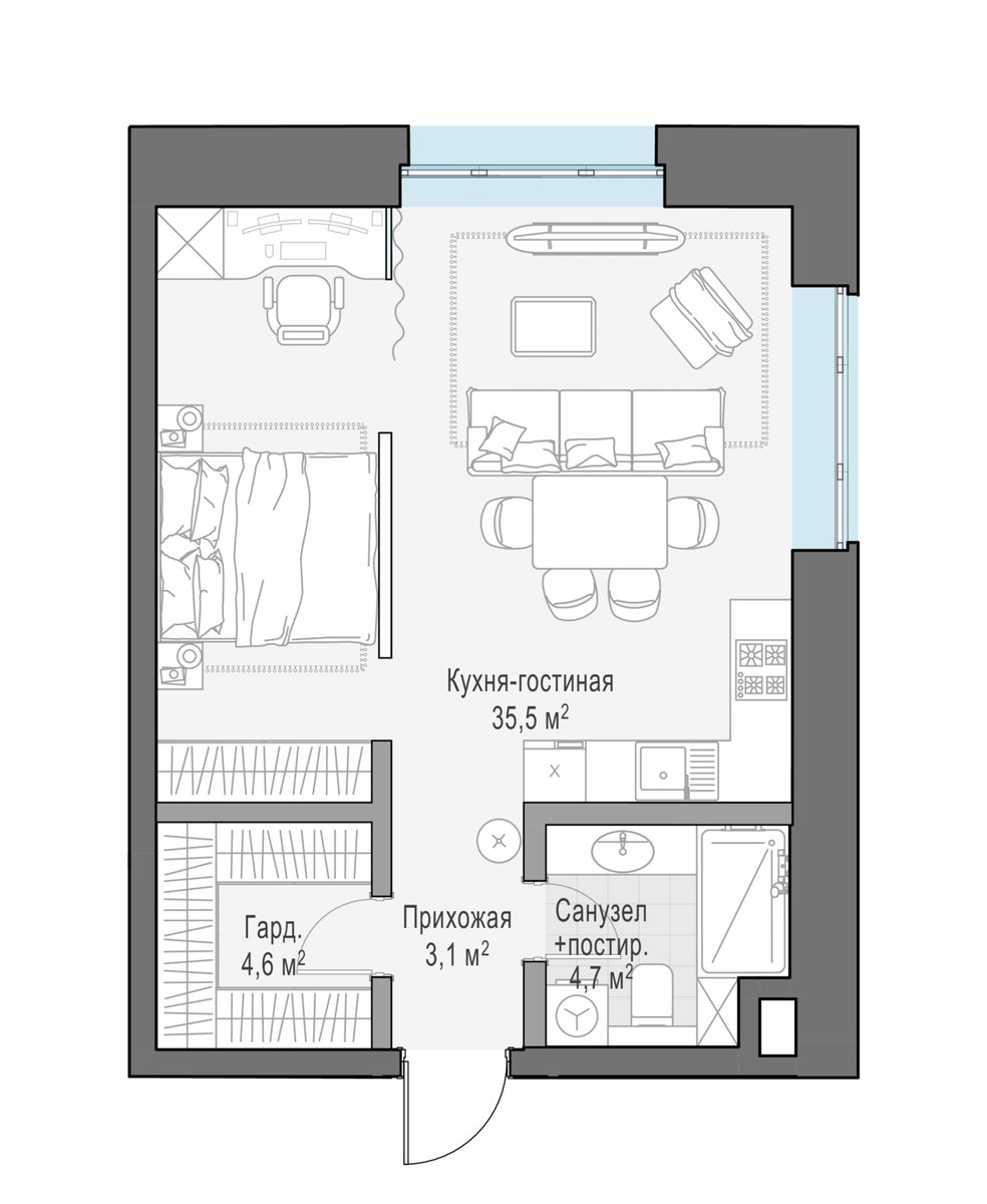Планировка 49.6 м²