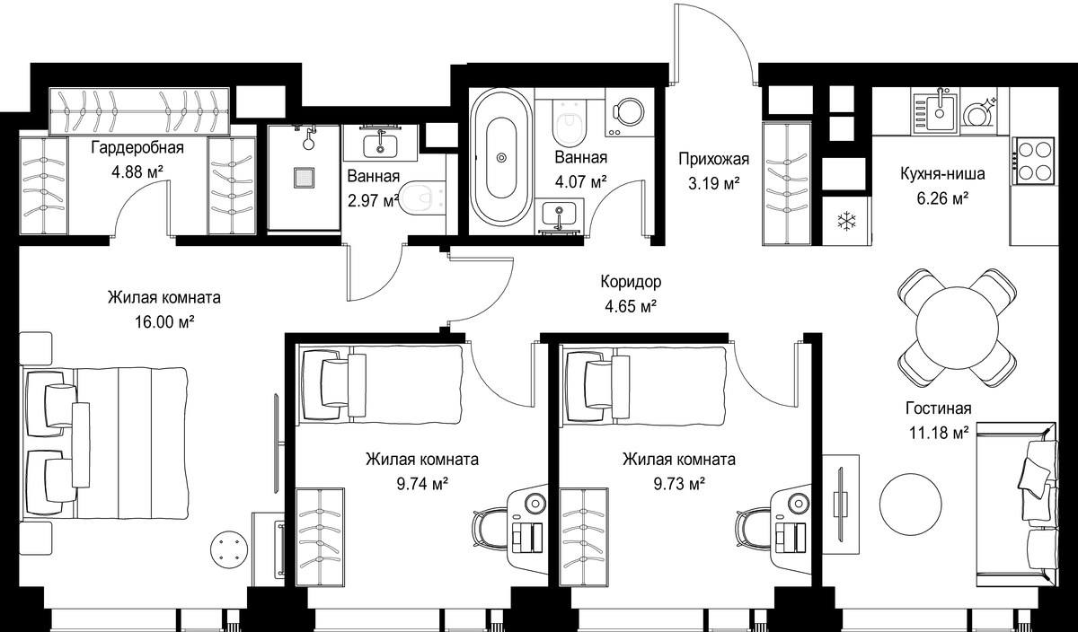 Планировка 72.67 м²