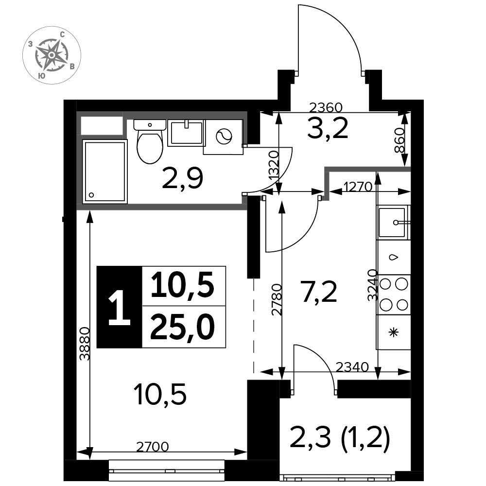 Планировка 25.3 м²