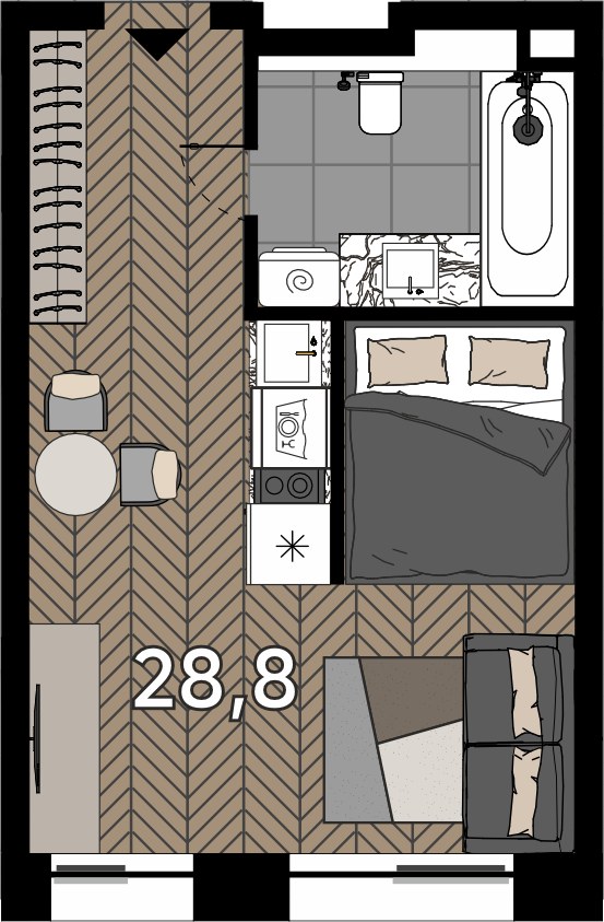 Планировка 28.8 м²