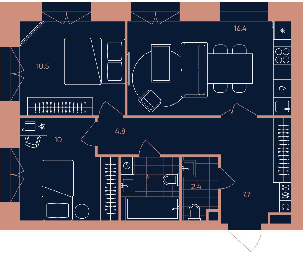 Планировка 55.8 м²
