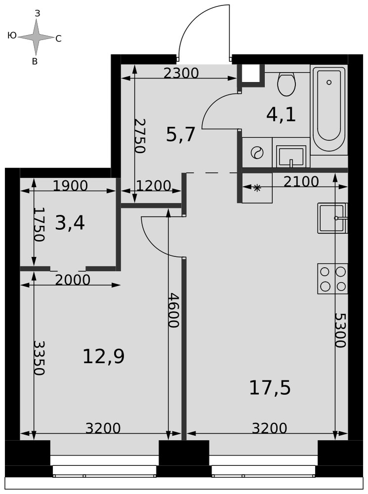 Планировка 43.6 м²