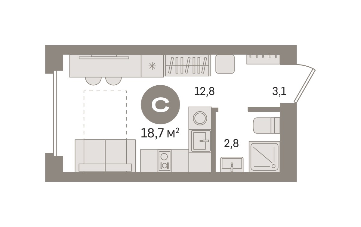Планировка 18.66 м²