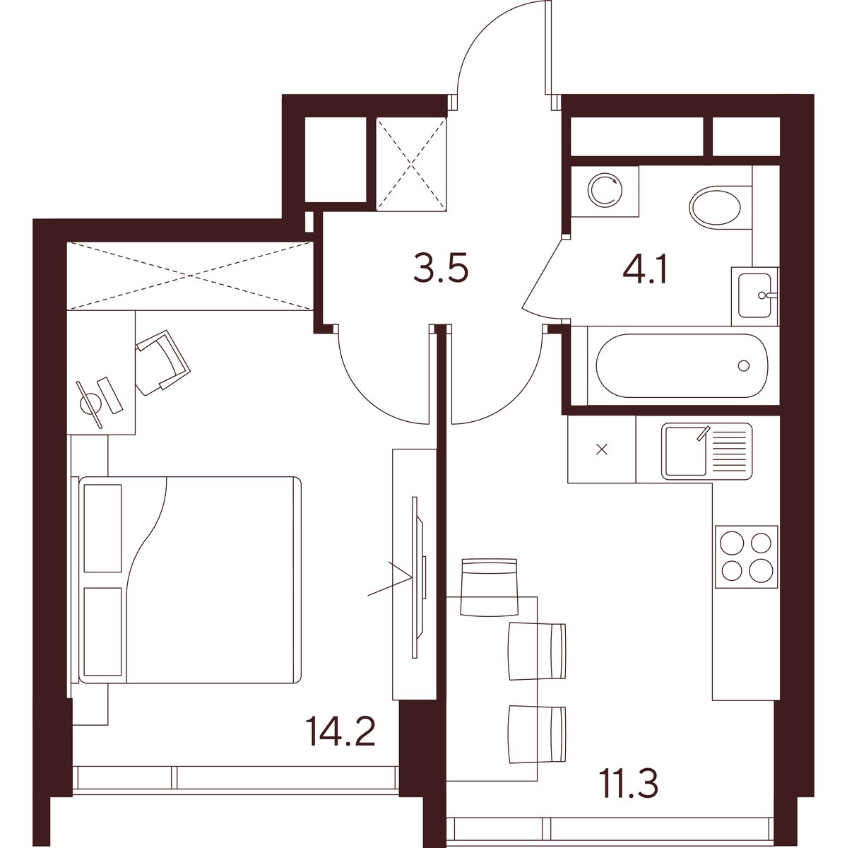 Планировка: 1-комнатная, 33.1 м²