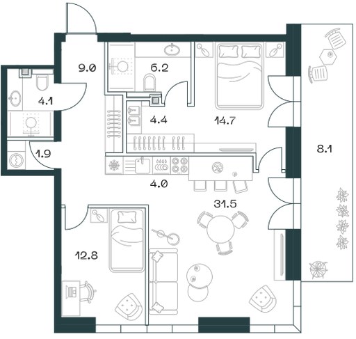 Планировка 96.4 м²