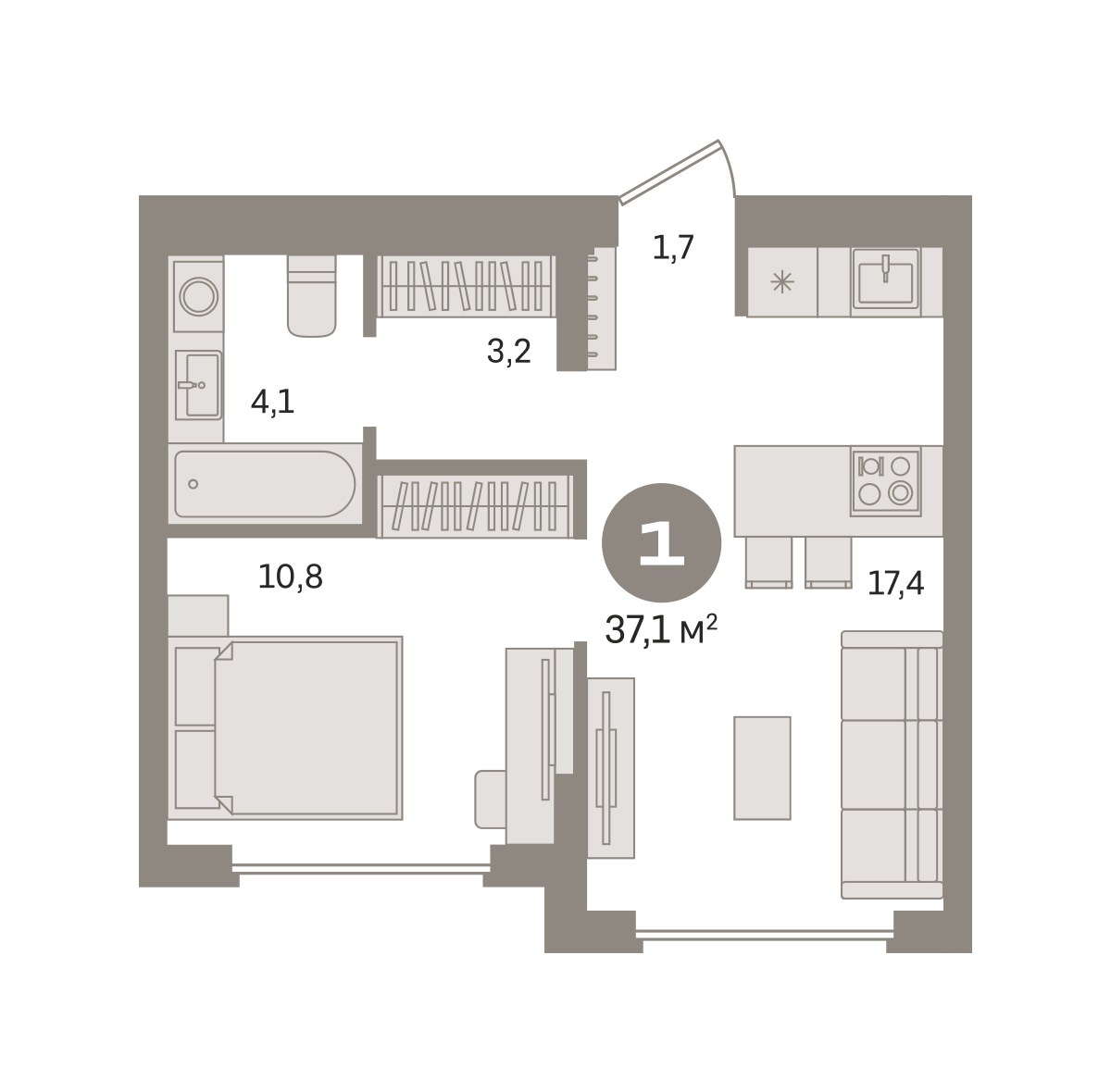 Планировка 37.07 м²