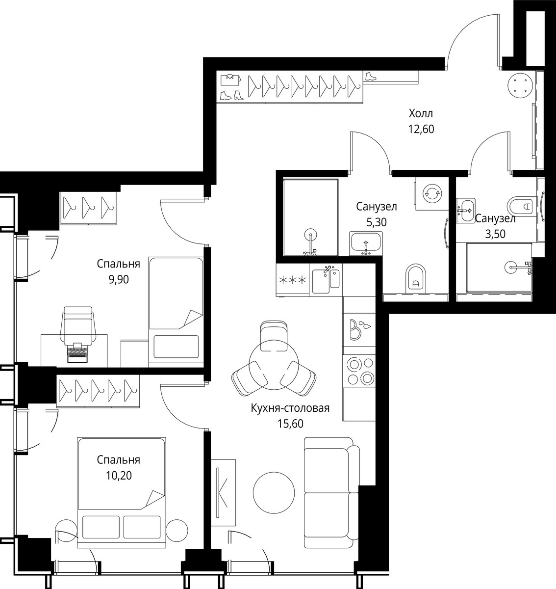 Планировка 57.1 м²