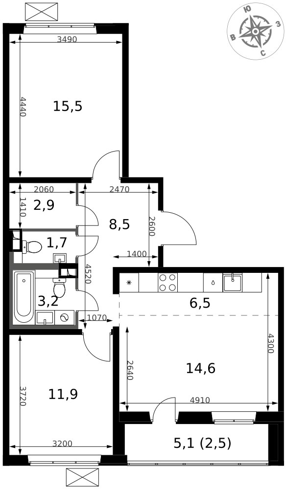 Планировка 67.3 м²