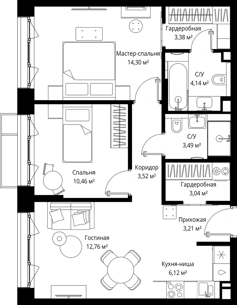 Планировка 64.42 м²