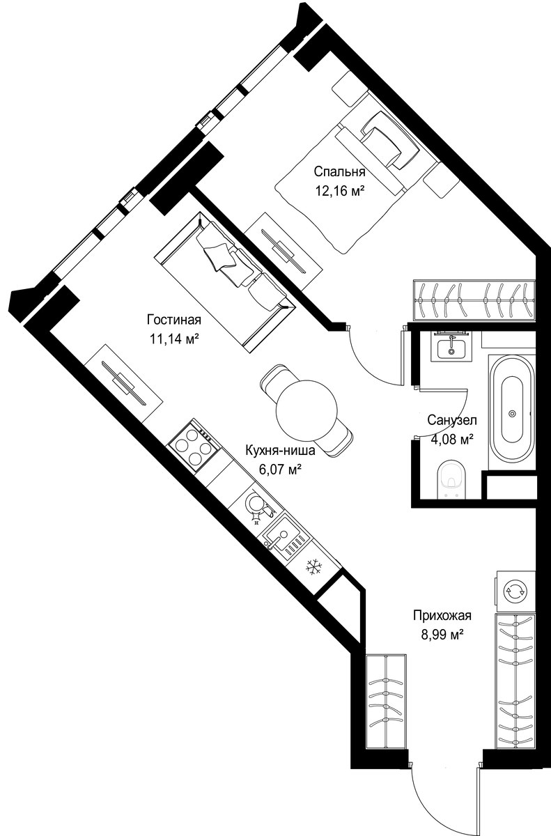 Планировка 42.44 м²