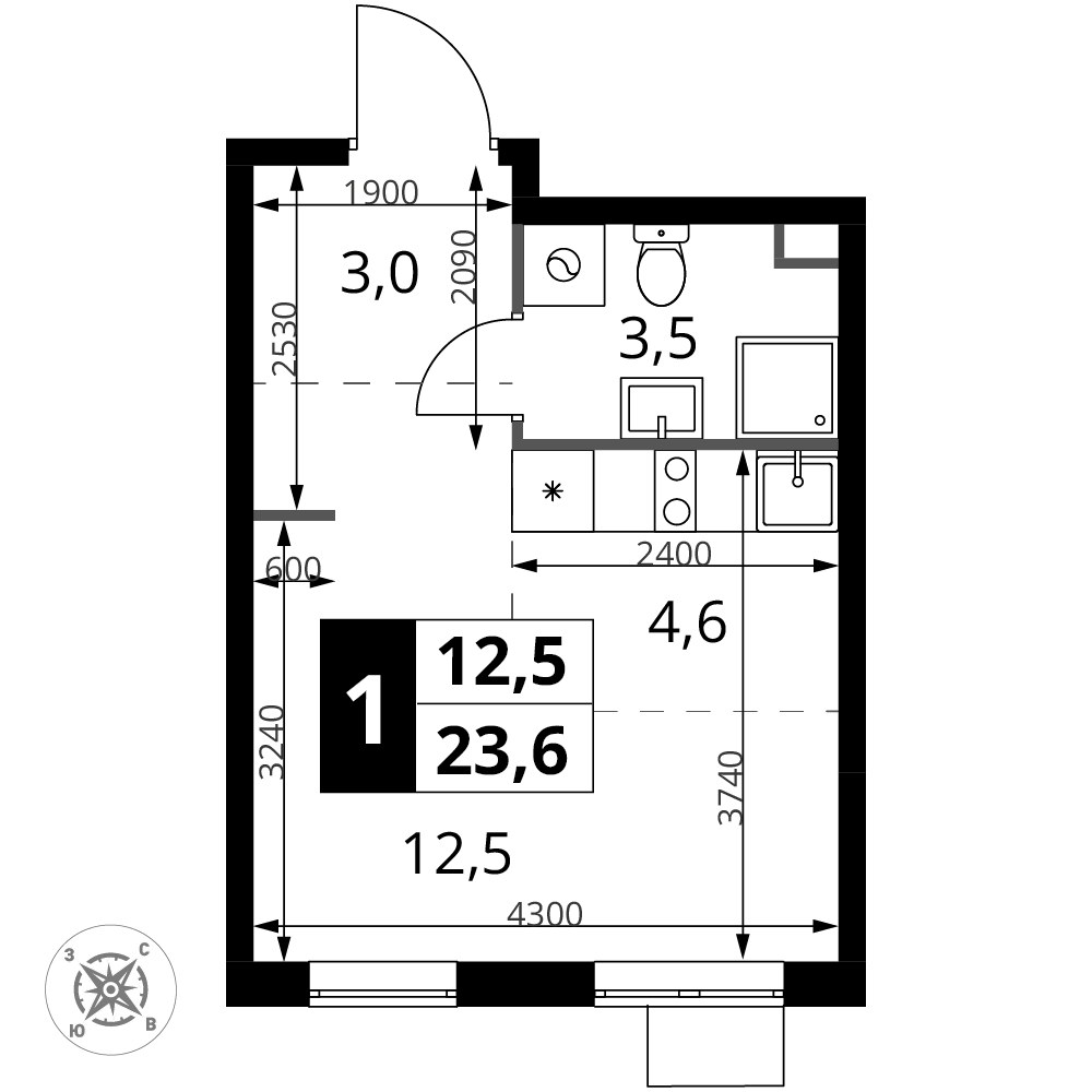Планировка 23.6 м²