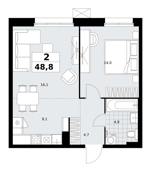 Планировка 48.8 м²
