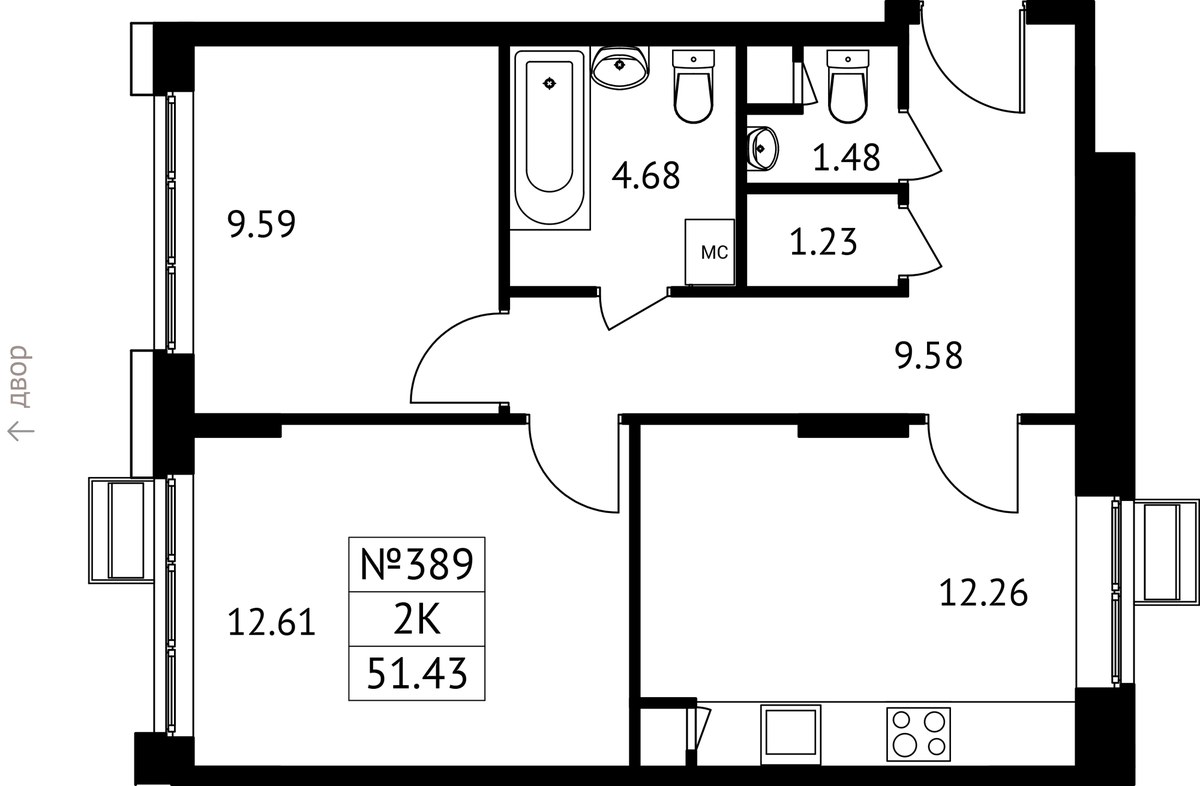 Планировка 51.43 м²