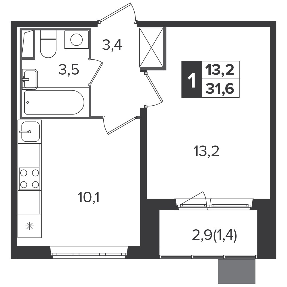 Планировка 31.6 м²