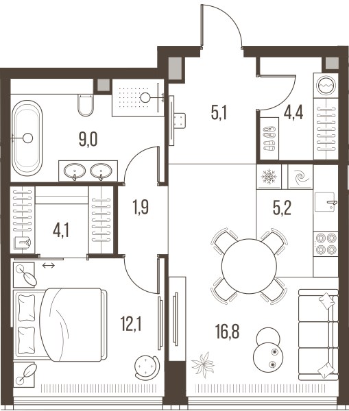 Планировка 58.6 м²