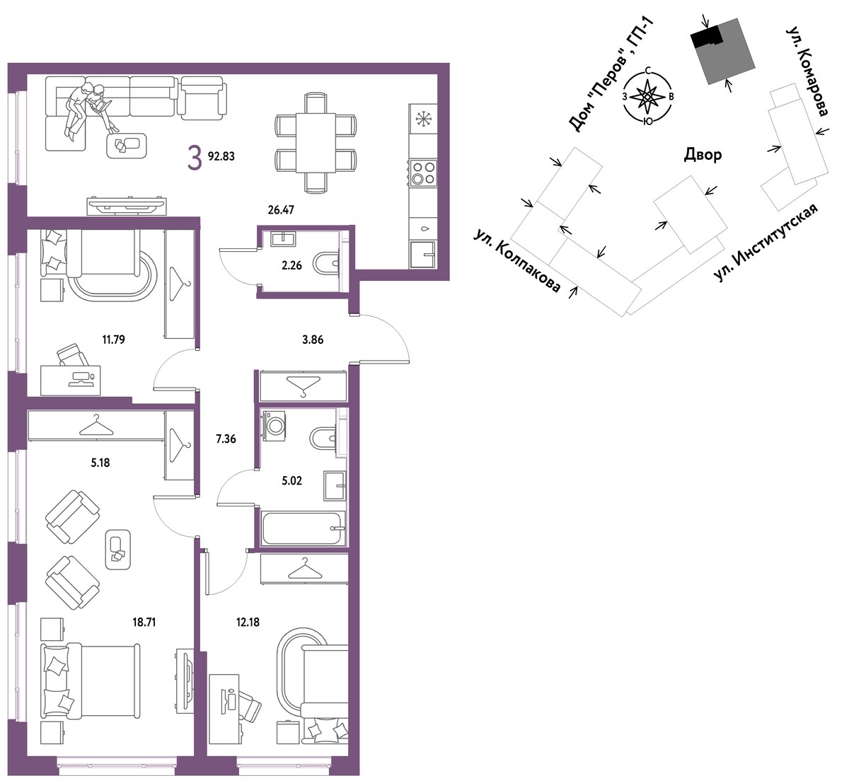 Планировка 92.83 м²
