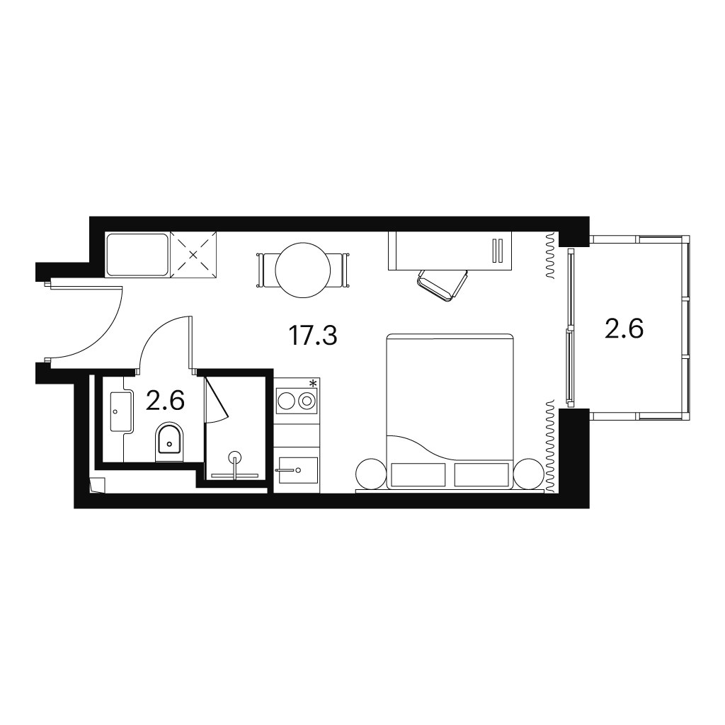 Планировка: 1-комнатная, 22.5 м²