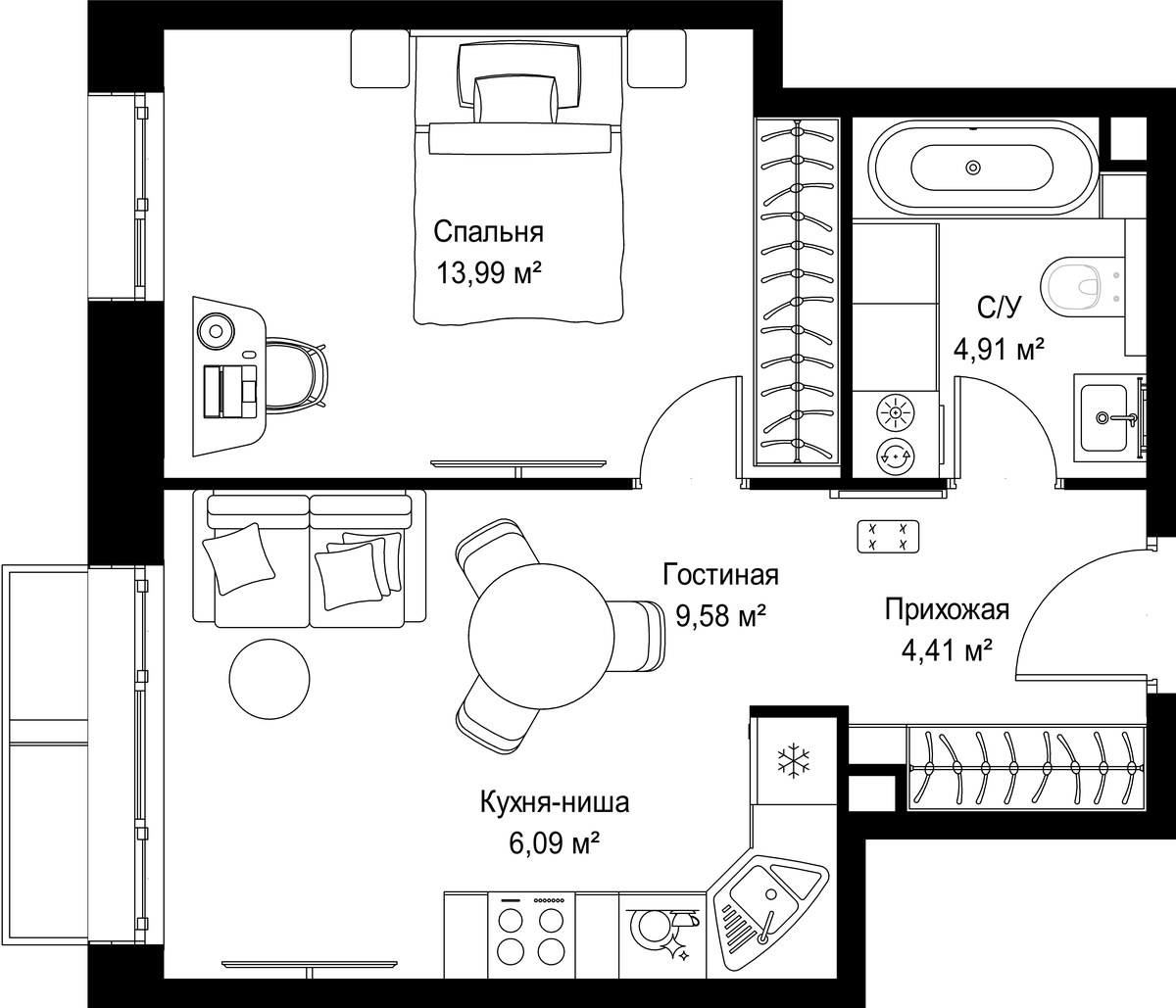 Планировка 38.98 м²