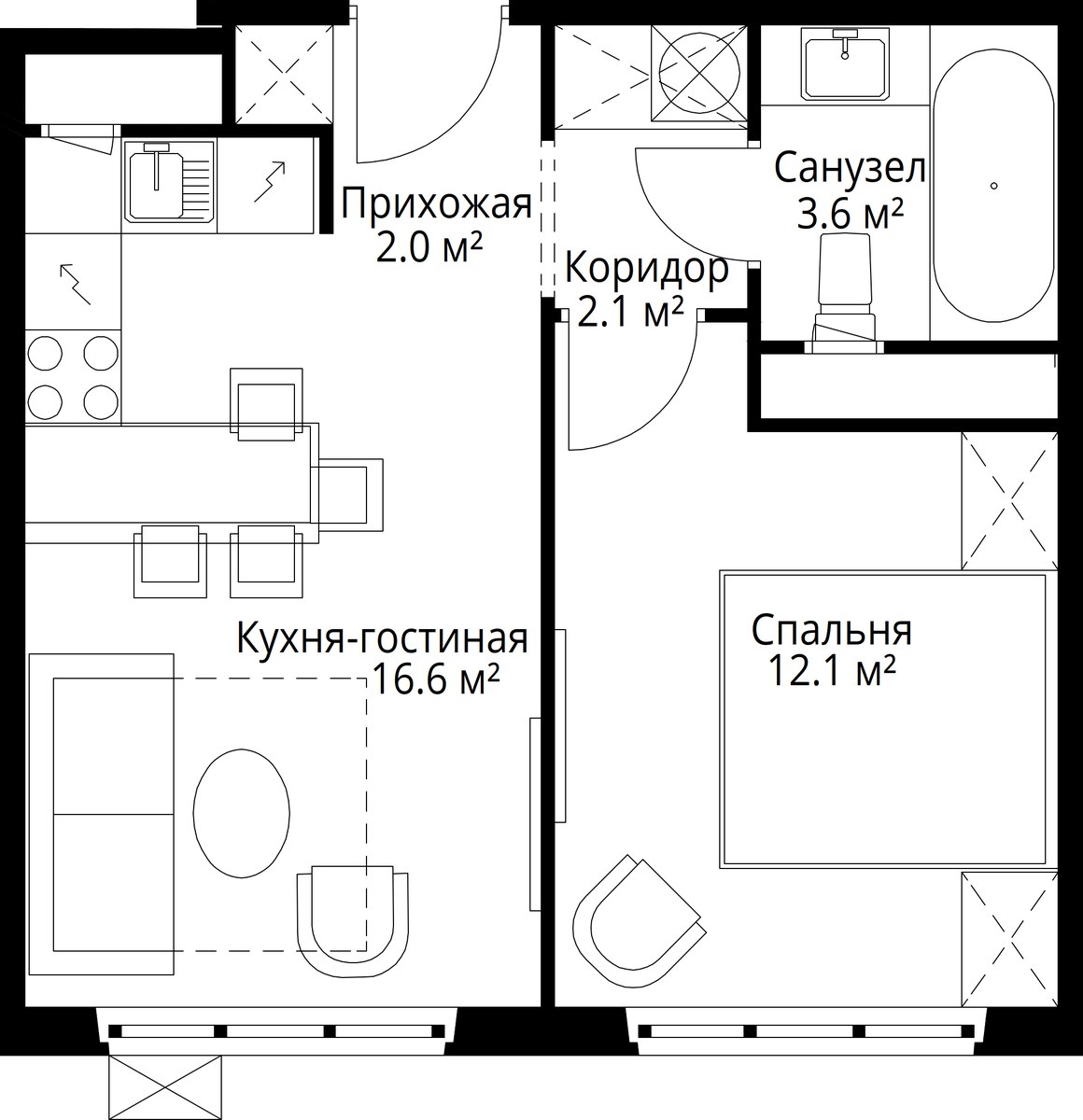 Планировка 36.4 м²