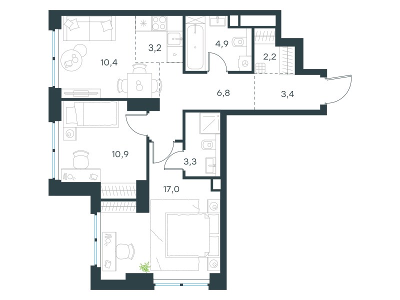 Планировка 62.1 м²