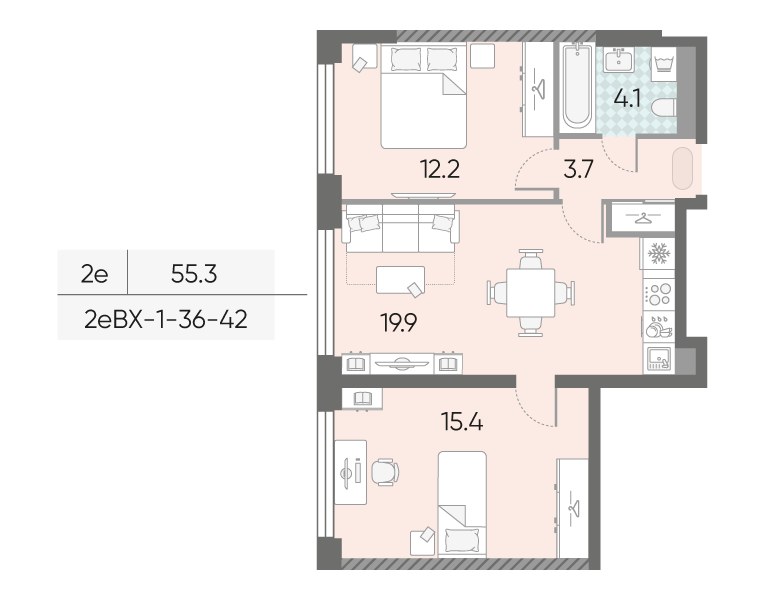 Планировка 55.3 м²