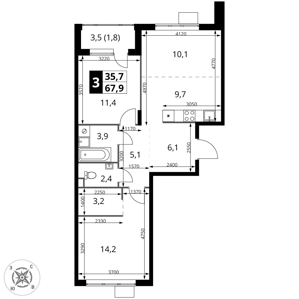 Планировка 67.9 м²