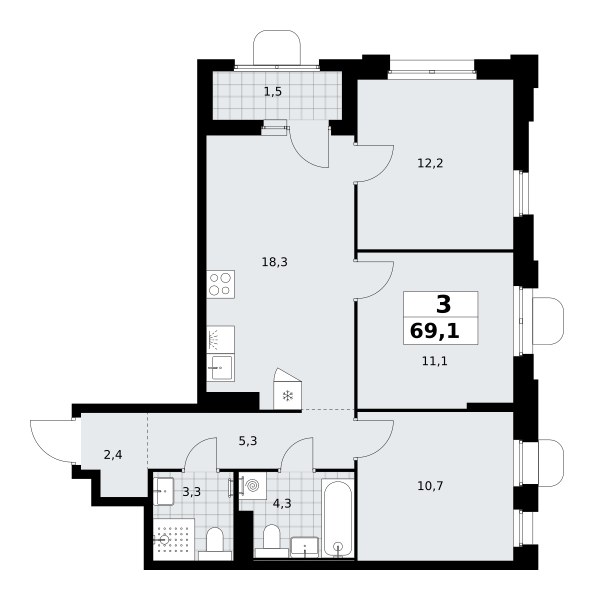 Планировка 69.1 м²