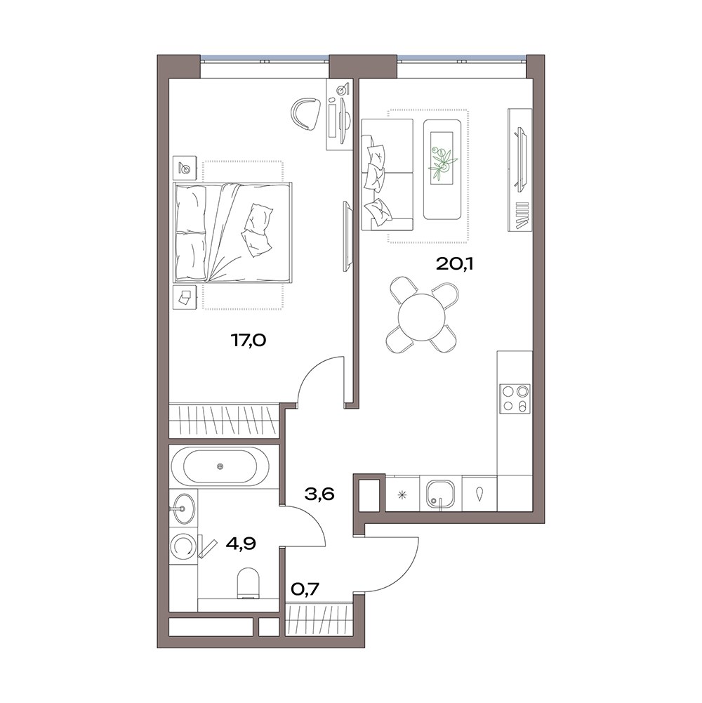 Планировка 46.9 м²