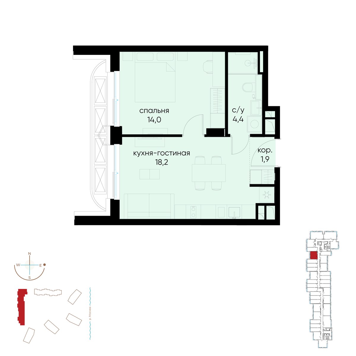 Планировка 38.5 м²