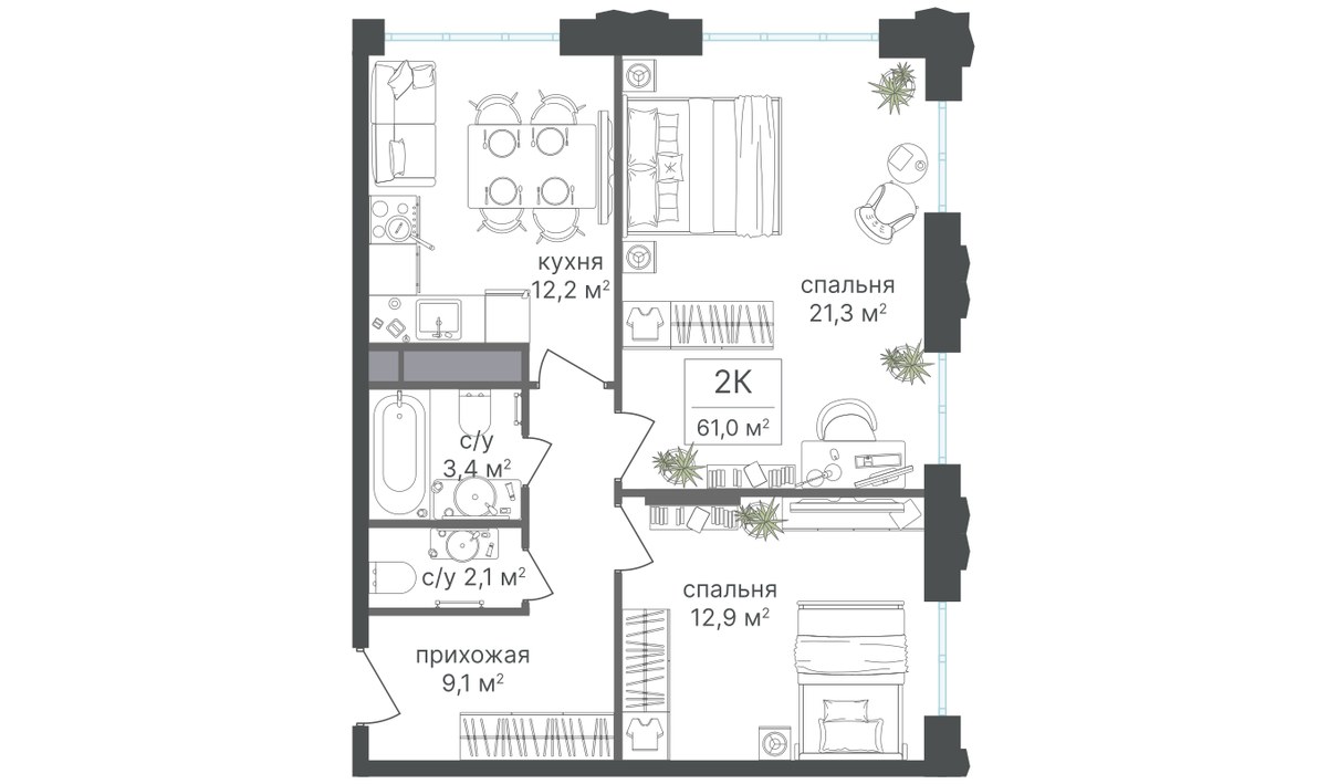 Планировка 60.5 м²