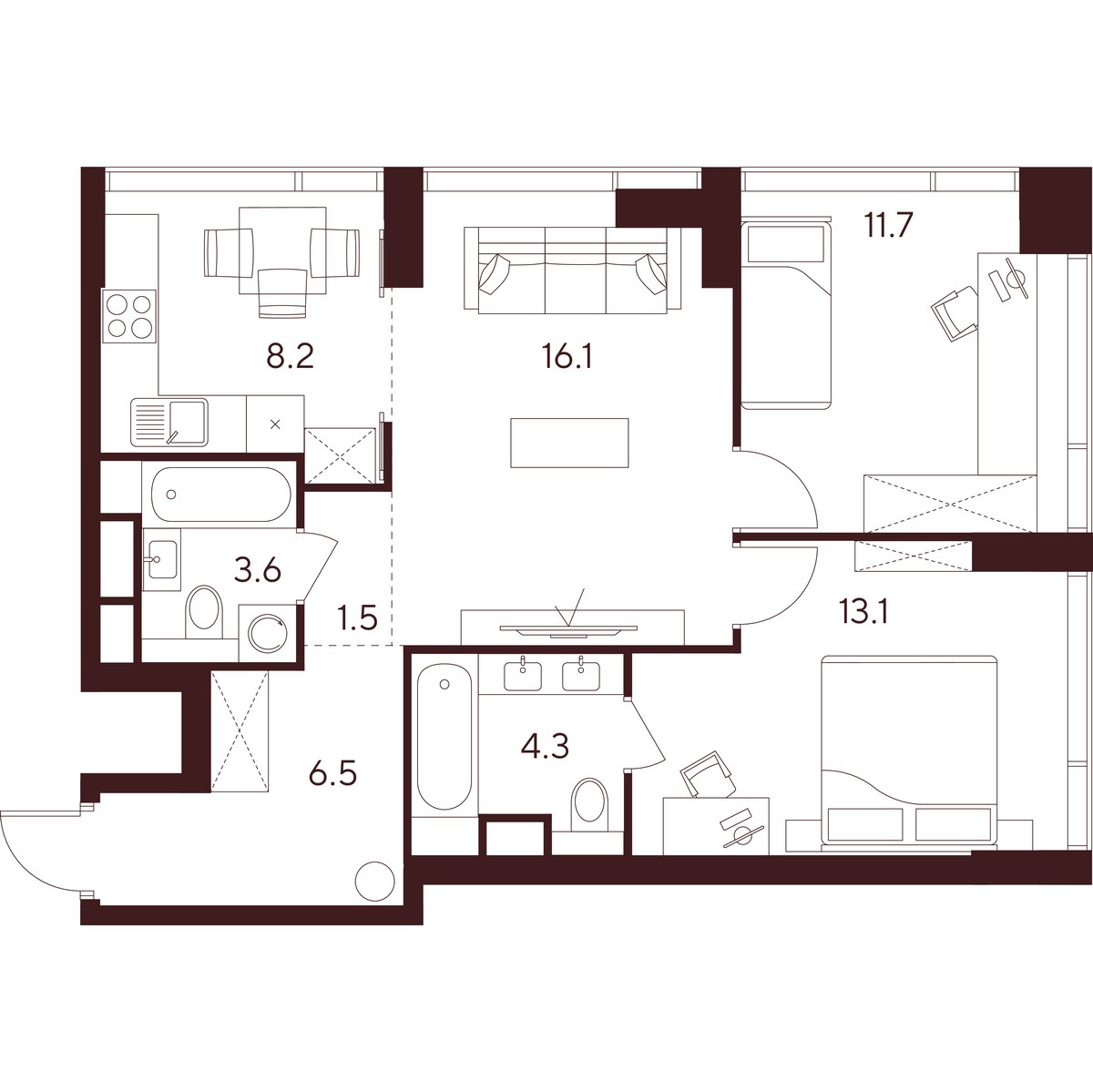 Планировка 65.0 м²