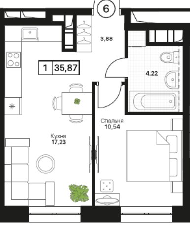 Планировка 35.87 м²