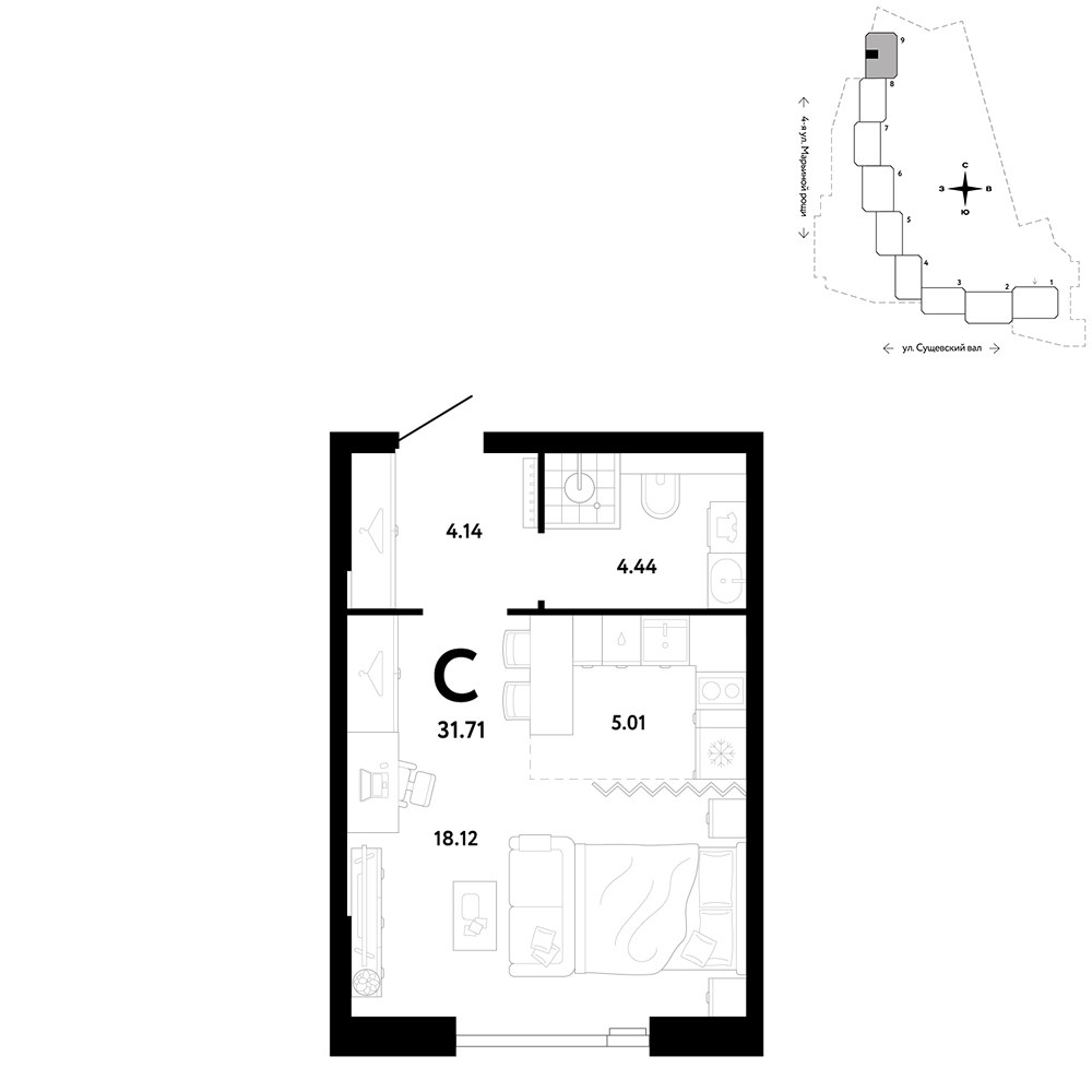 Планировка 31.71 м²