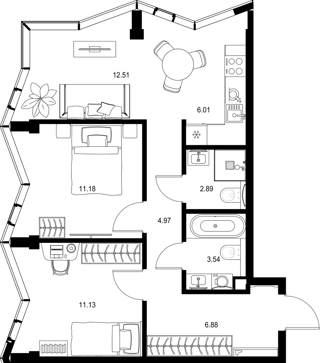 Планировка 59.11 м²