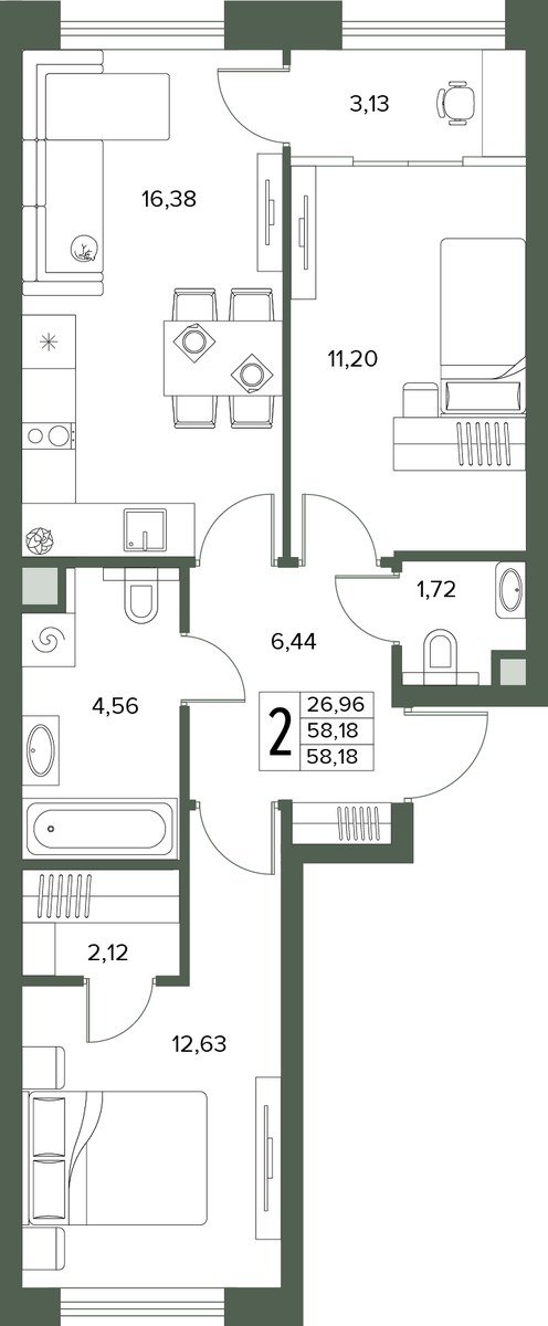Планировка 58.18 м²