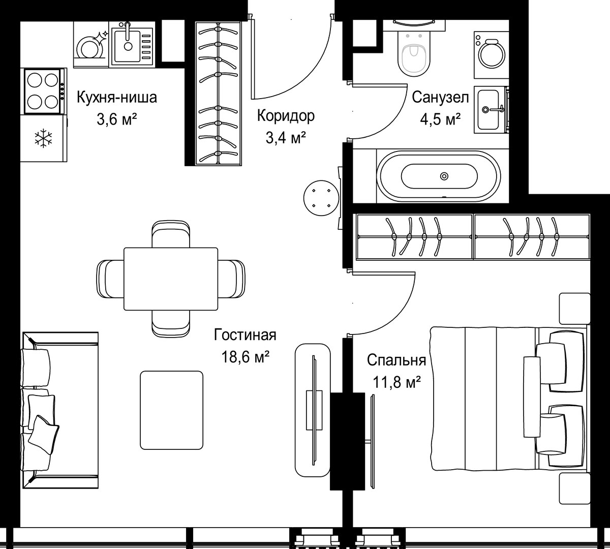 Планировка 41.9 м²