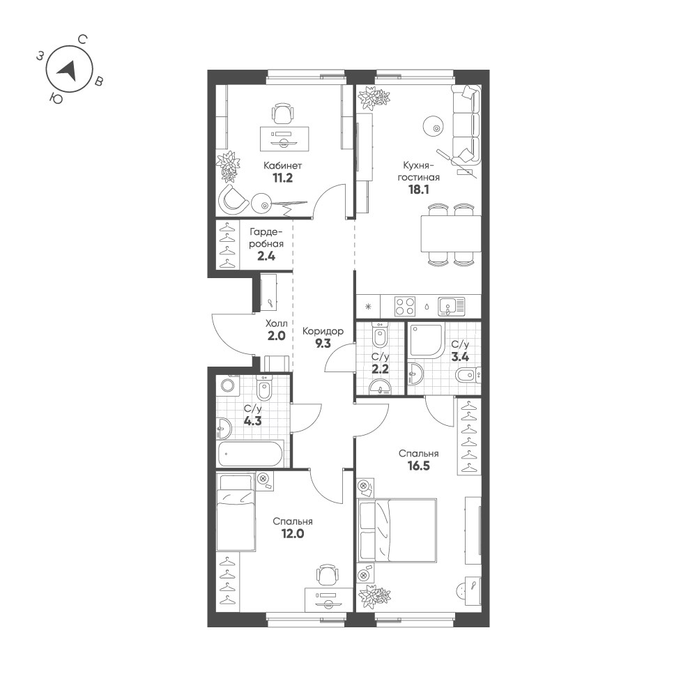 Планировка 81.4 м²