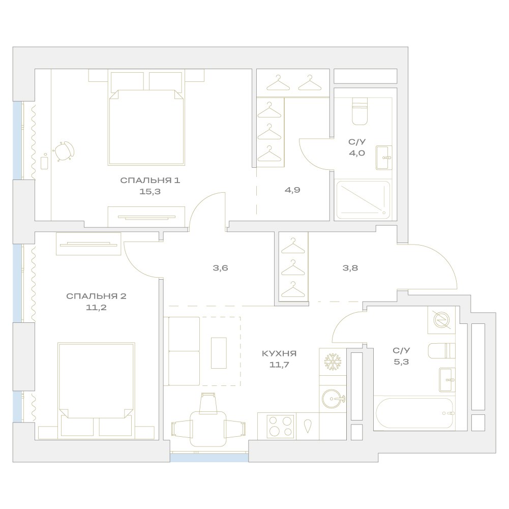 Планировка 60.7 м²