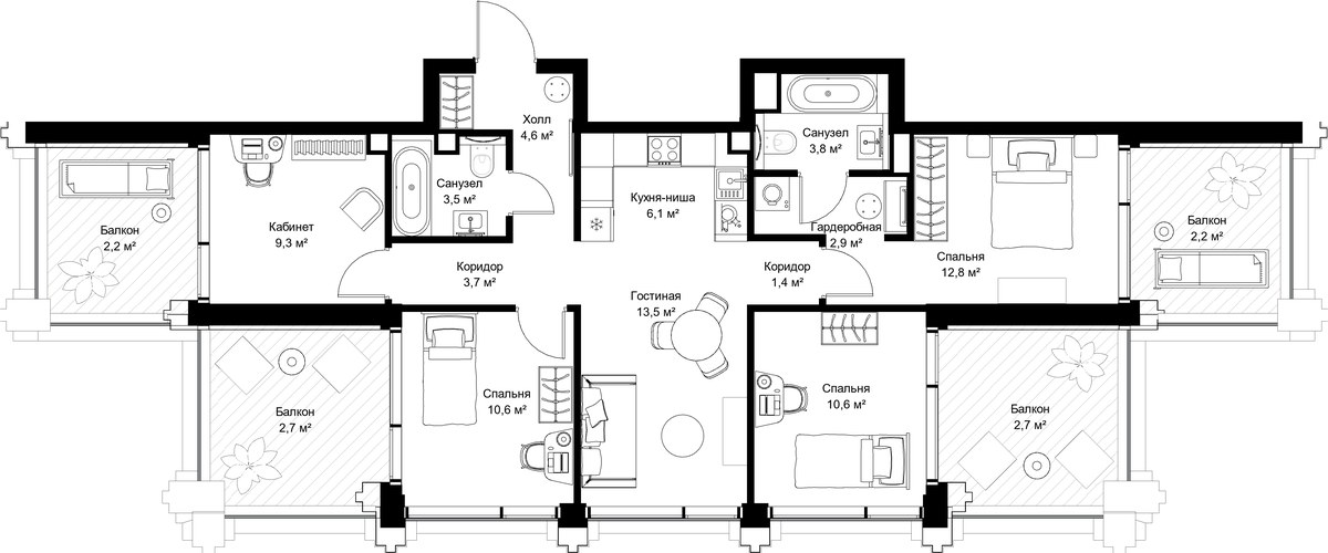 Планировка 92.6 м²