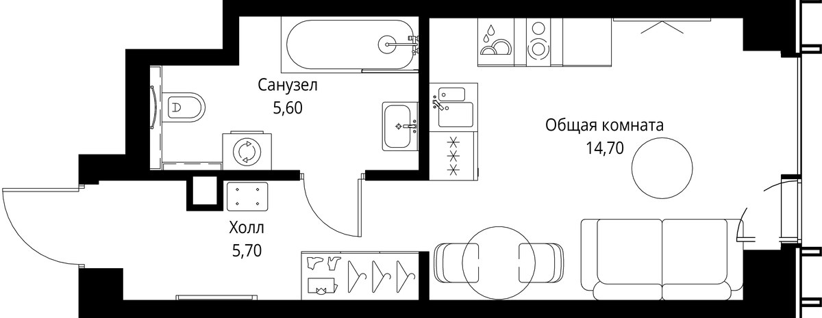 Планировка: 1-комнатная, 26.0 м²