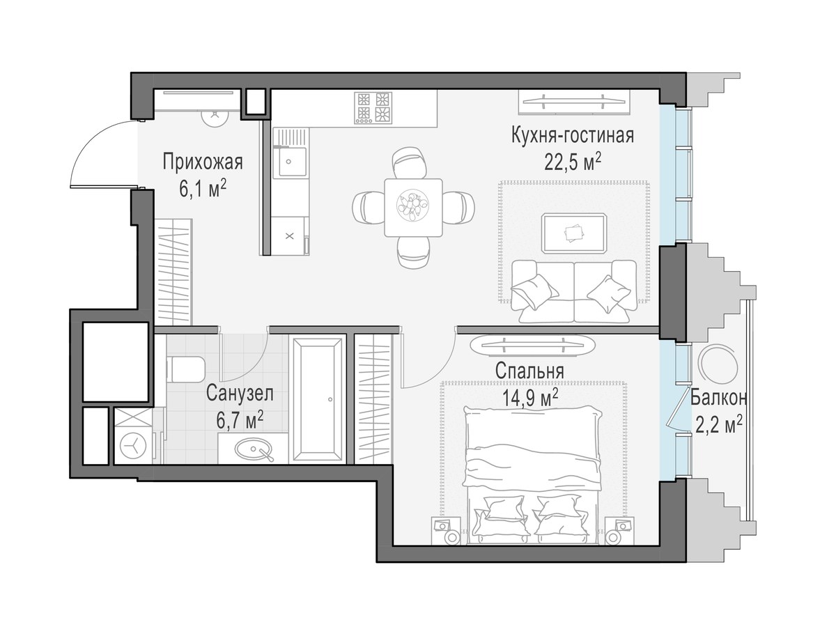 Планировка 50.9 м²
