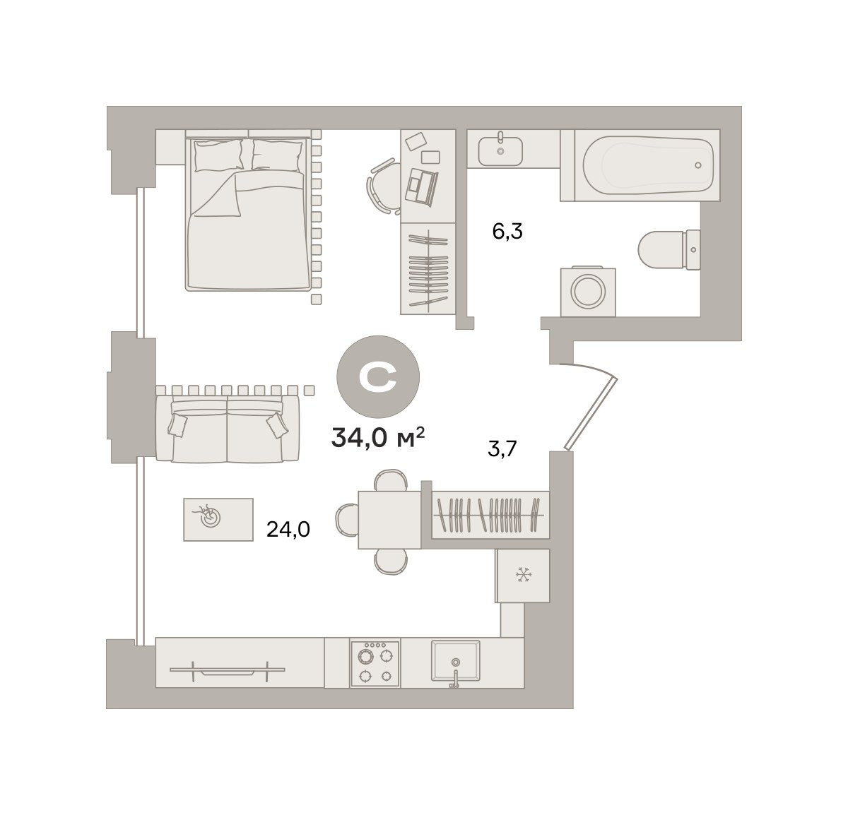 Планировка 34.0 м²