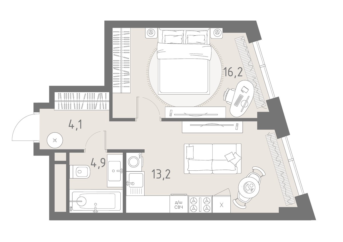Планировка 38.4 м²