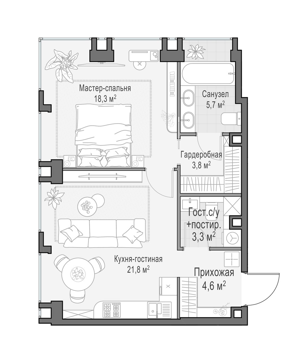 Планировка 57.6 м²