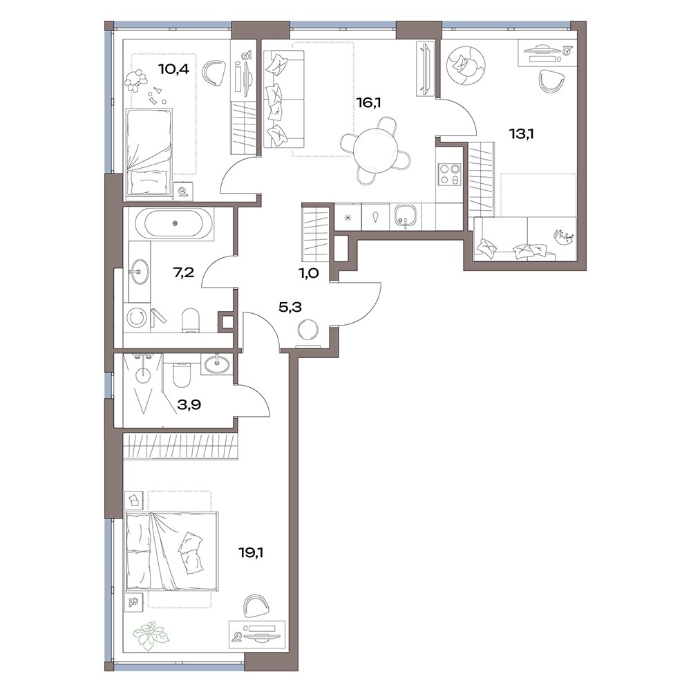 Планировка 76.1 м²