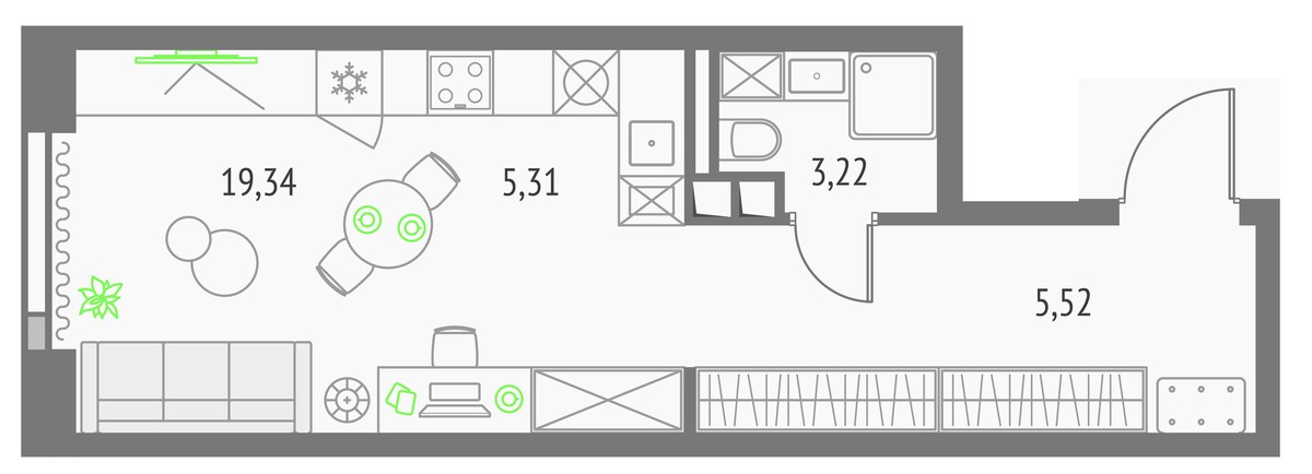 Планировка 33.39 м²