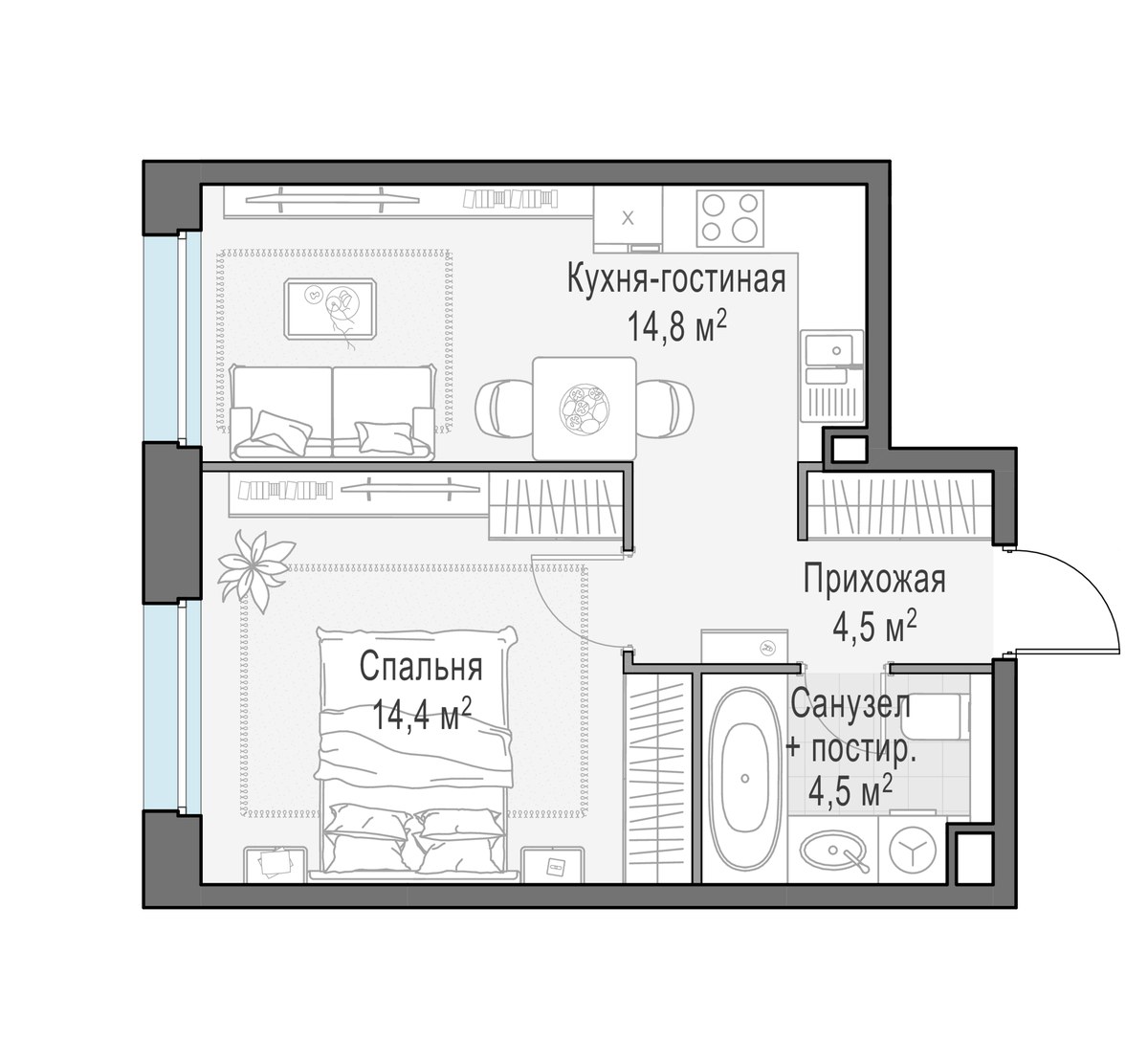 Планировка 38.2 м²