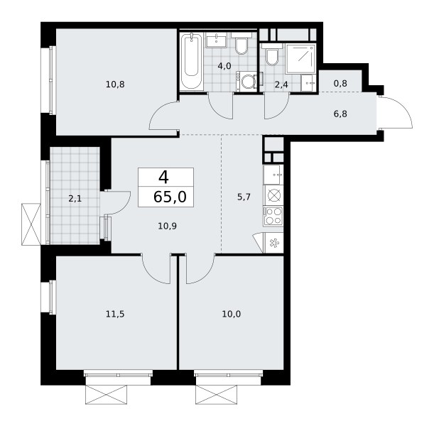 Планировка 65.0 м²